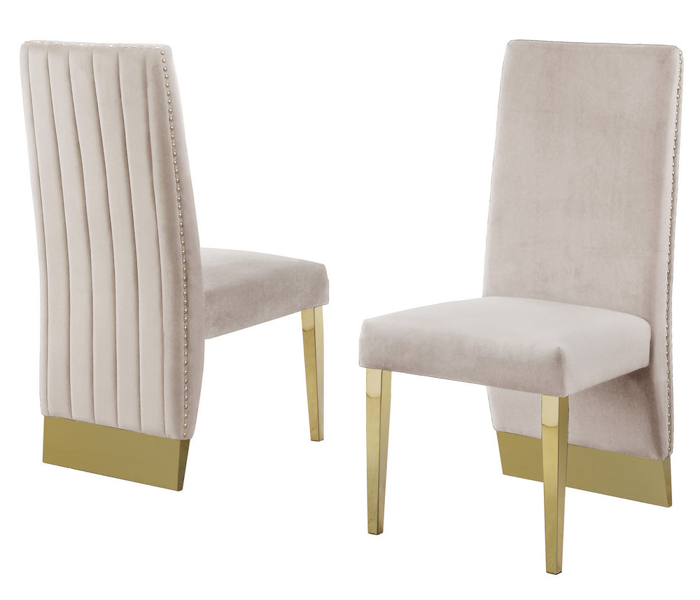 Shanti 2 Cream Velvet/Gold Metal Side Chairs