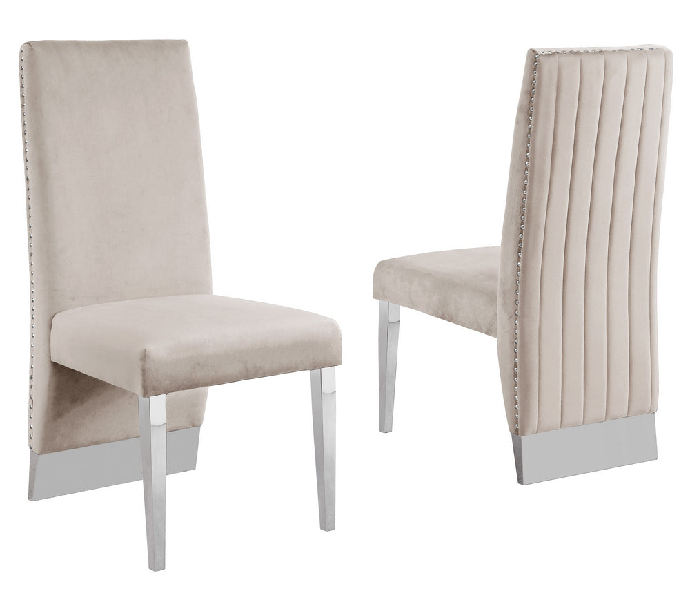 Shanti 2 Cream Velvet/Silver Metal Side Chairs