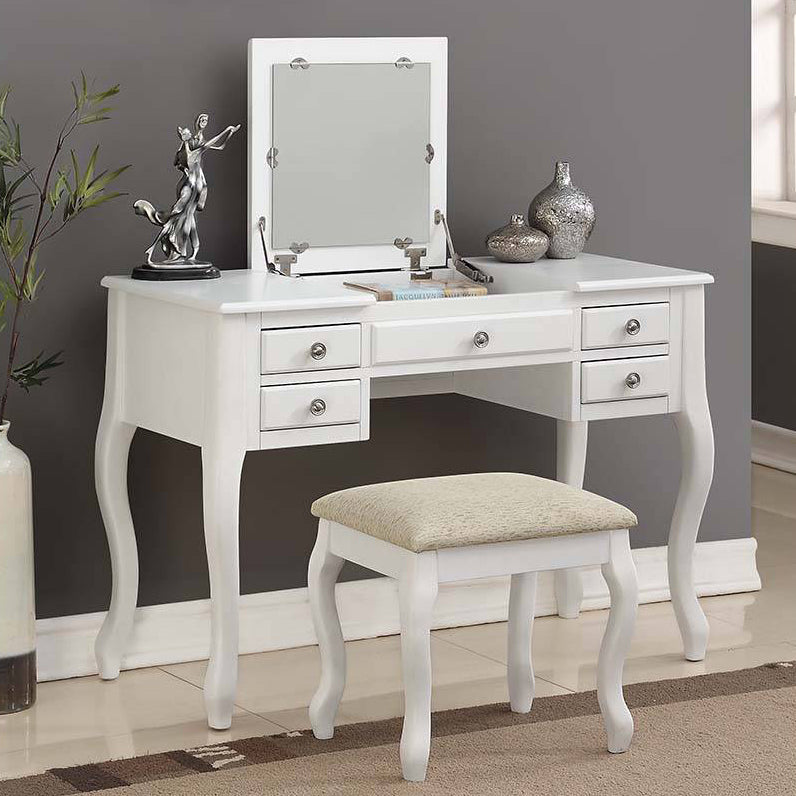 Sheri 3-Pc White Wood/Fabric Vanity Set