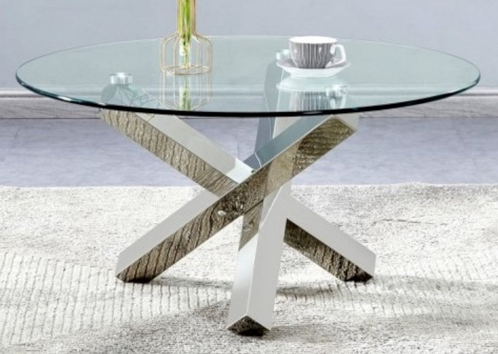 Siana Clear Glass/Silver Metal Coffee Table