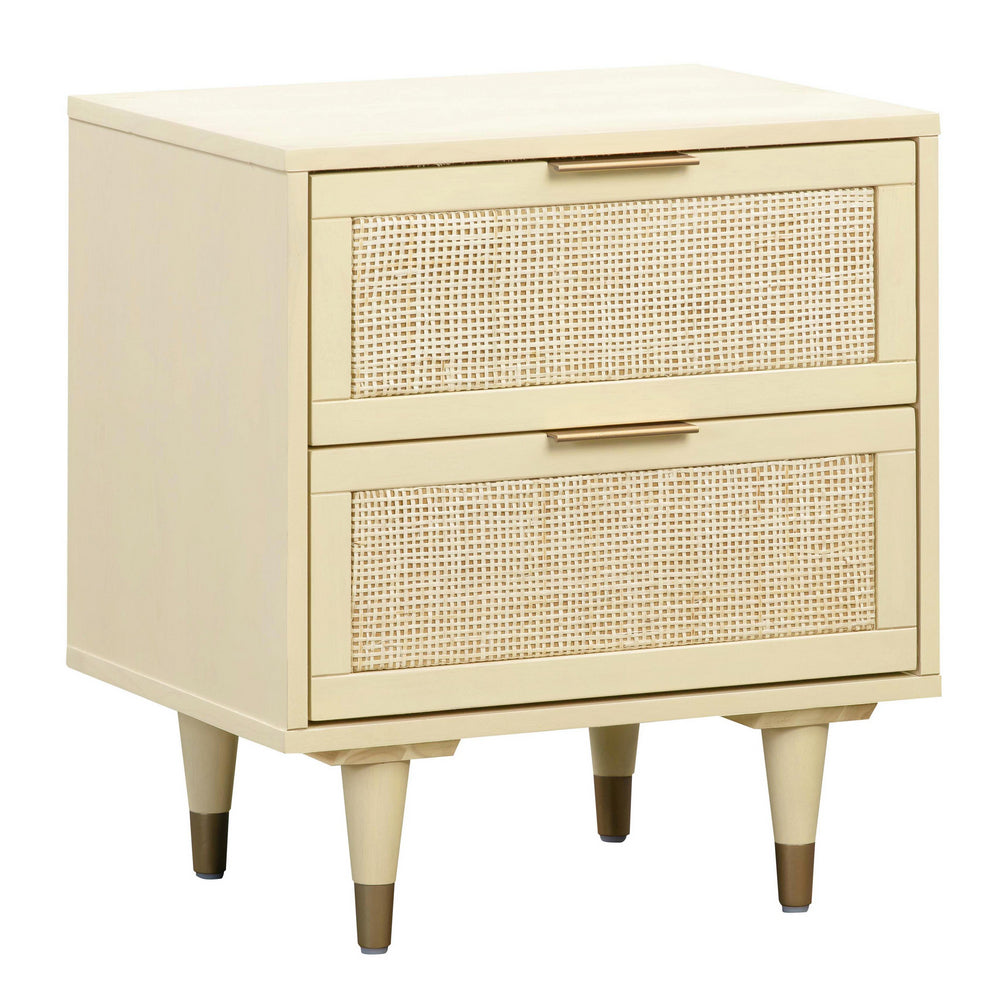 Sierra Buttermilk Wood/Rattan 2-Drawer Nightstand