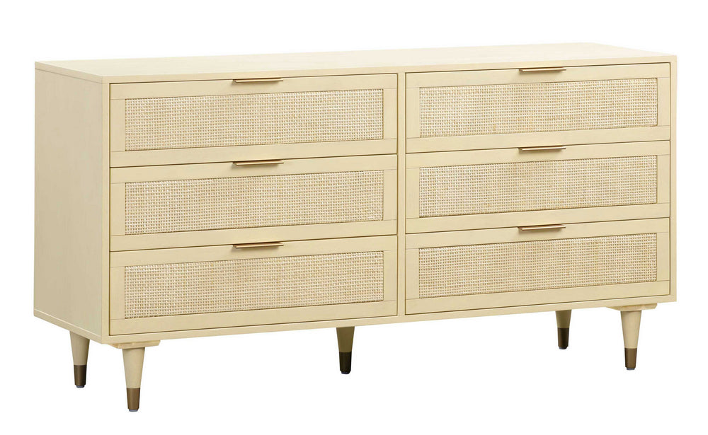 Sierra Buttermilk Wood/Rattan 6-Drawer Dresser