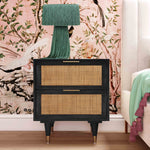 Sierra Noir Wood/Brown Rattan 2-Drawer Nightstand