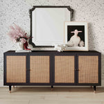 Sierra Noir Wood/Brown Rattan 4-Door Sideboard