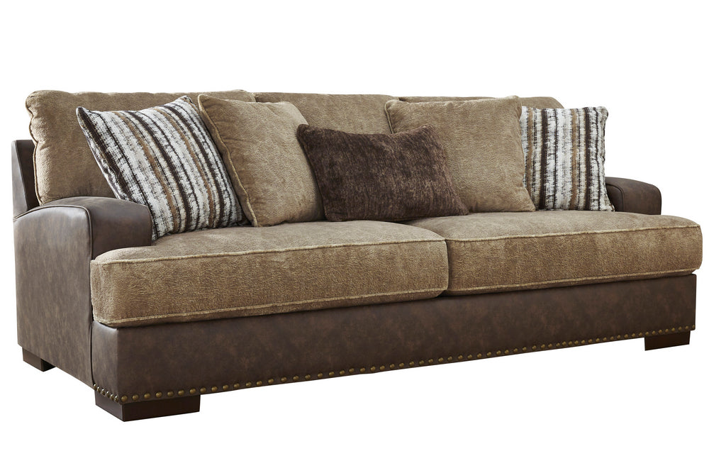 Alesbury Brown Fabric/Chocolate Faux Leather 2-Seat Sofa (Oversized)