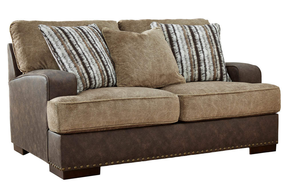 Alesbury Brown Fabric/Chocolate Faux Leather Loveseat