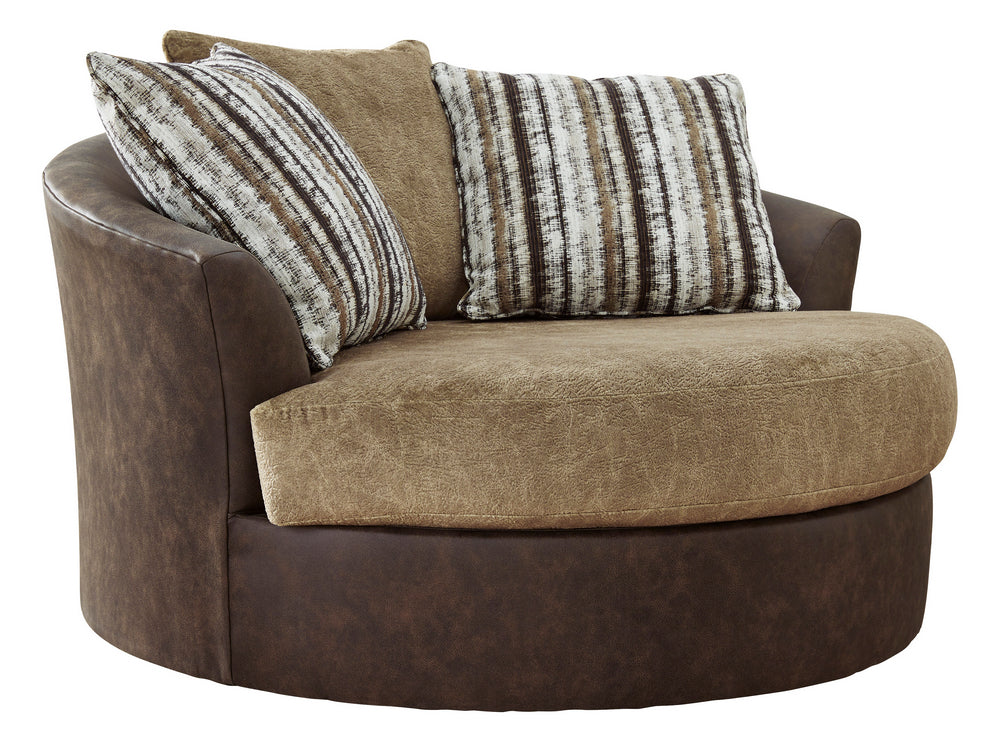 Alesbury Brown Fabric/Chocolate Faux Leather Oversized Swivel Accent Chair