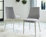 Barchoni 2 Gray Velvet/Gold Metal Side Chairs