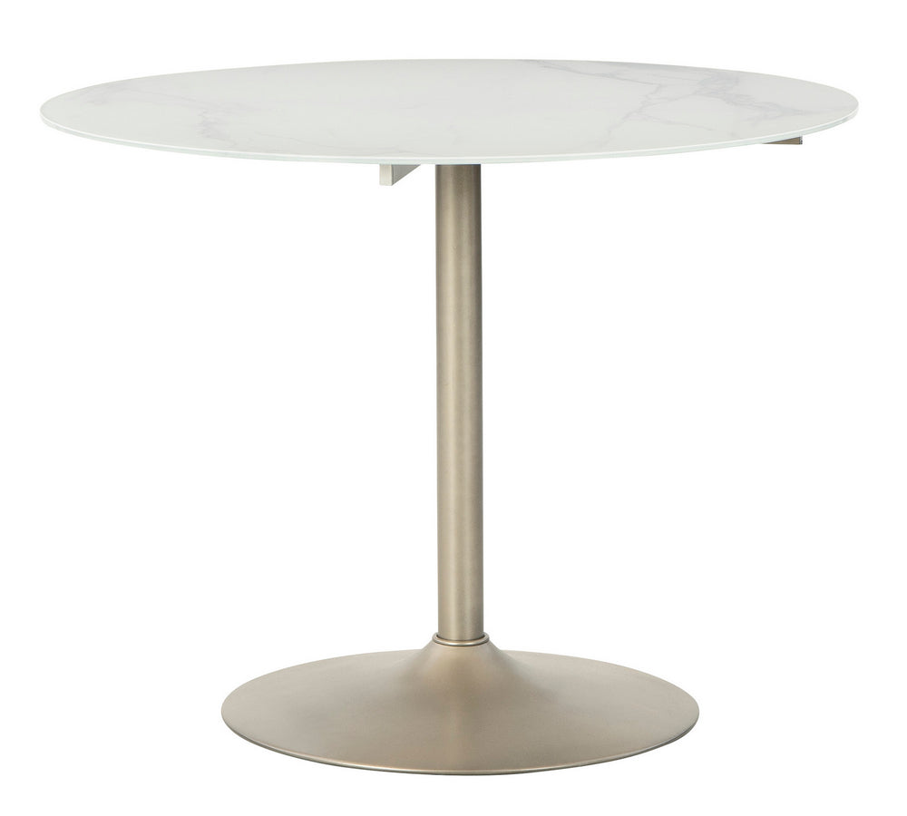 Barchoni White Marble Print Glass/Gold Metal Dining Table