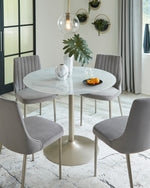 Barchoni White Marble Print Glass/Gold Metal Dining Table