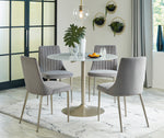 Barchoni White Marble Print Glass/Gold Metal Dining Table