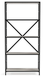 Bayflynn Whitewash Wood/Gunmetal Metal 5-Shelf Bookcase