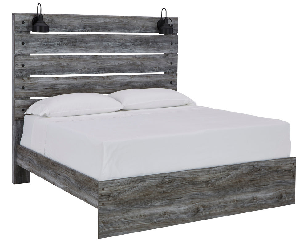 Baystorm Gray Wood Queen Panel Bed with Sconces