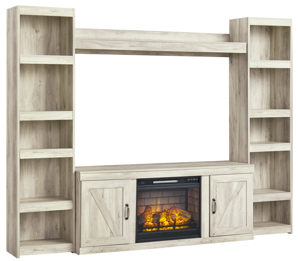 Bellaby Whitewash Wood Entertainment Center with Infrared Fireplace Insert