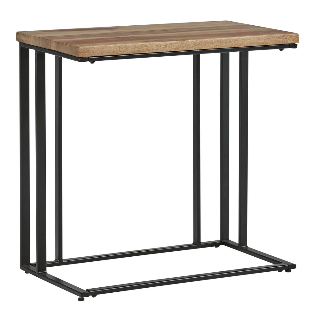 Bellwick Natural Wood/Black Metal Chairside End Table