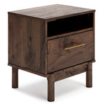 Calverson Mocha Wood 1-Drawer Nightstand