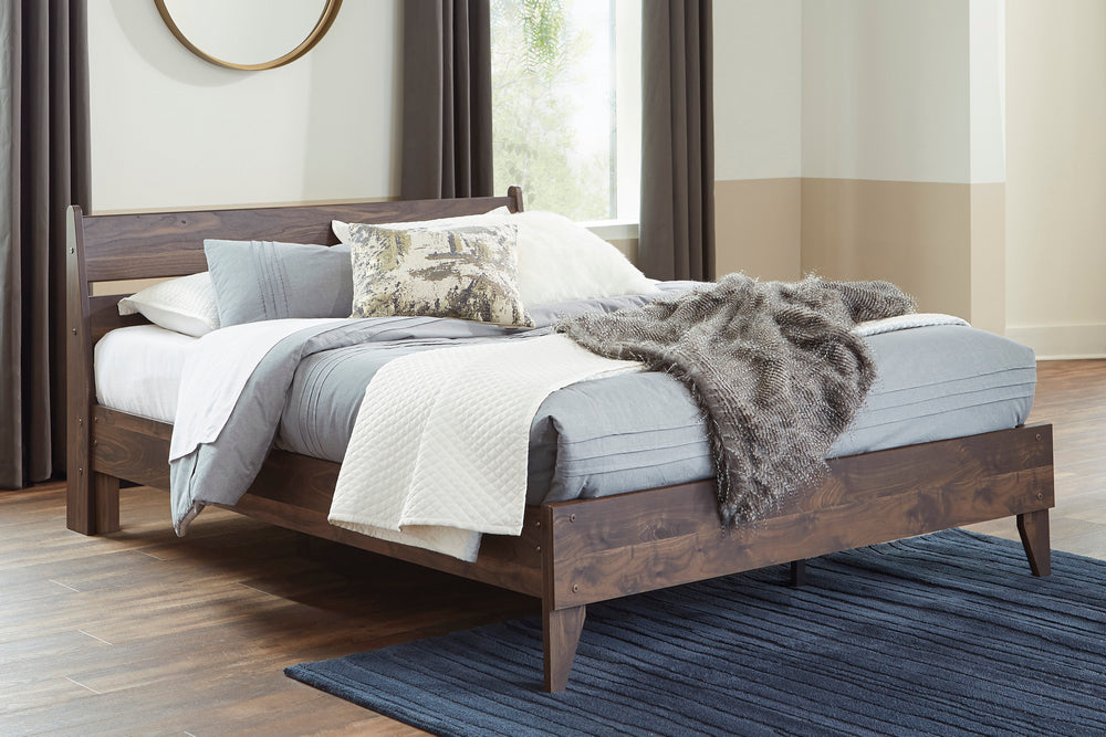 Calverson Mocha Wood Queen Platform Bed with Headboard