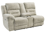 Family Den 3-Pc Pewter Power Recliner Sectional with RAF Loveseat & Console