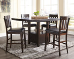 Haddigan 5-Pc Dark Brown Wood/Faux Leather Counter Height Table Set