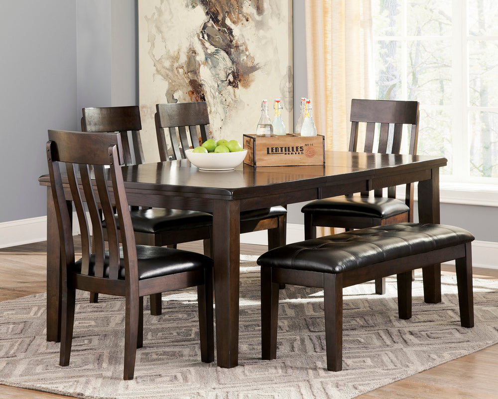 Haddigan 6-Pc Dark Brown Wood/Faux Leather Dining Table Set