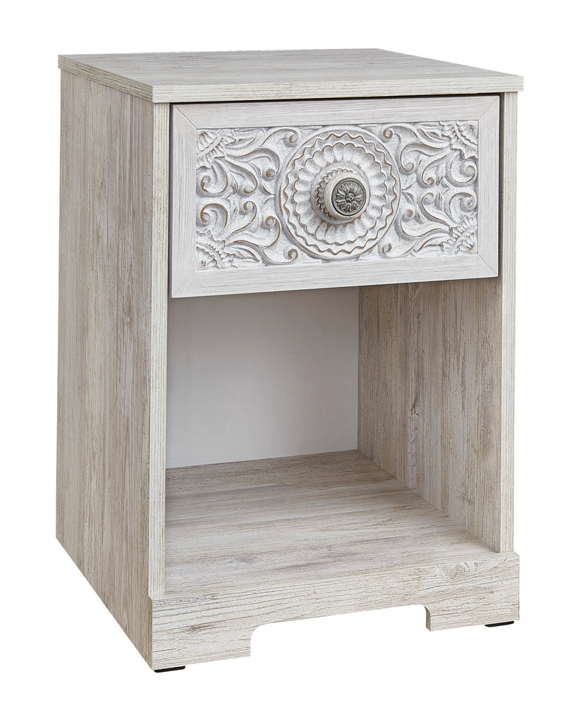 Paxberry Replicated Whitewash Wood 1-Drawer Nightstand