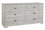 Paxberry Replicated Whitewash Wood 6-Drawer Dresser