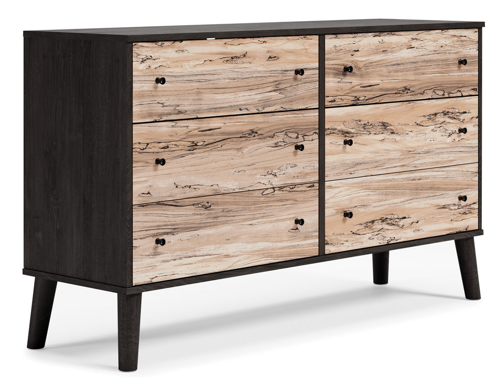 Piperton Natural/Black Wood 6-Drawer Dresser