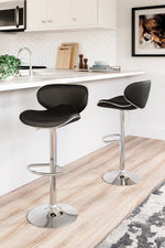 Pollzen Modern 2 Black Faux Leather Swivel Bar Stools