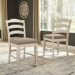 Realyn 2 Neutral Fabric/Chipped White Wood Counter Height Chairs