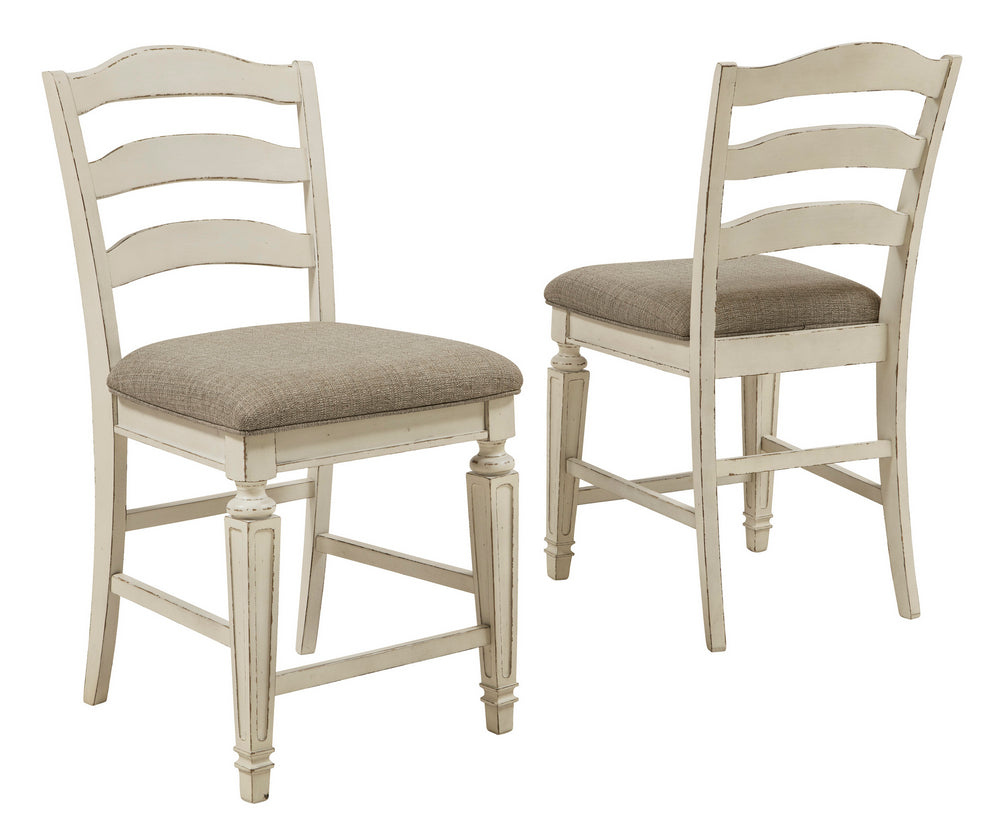 Realyn 2 Neutral Fabric/Chipped White Wood Counter Height Chairs