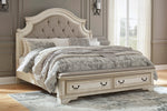 Realyn Neutral Fabric/Chipped White Wood Cal King Storage Bed (Oversized)