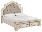 Realyn Neutral Fabric/Chipped White Wood King Storage Bed (Oversized)