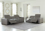 Texline Gray Leather Power Recliner Loveseat