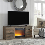 Trinell Brown Wood LG TV Stand with Fireplace Insert