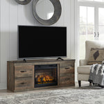 Trinell Brown Wood LG TV Stand with Infrared Fireplace Insert