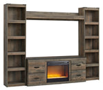 Trinell Brown Wood Entertainment Center with Fireplace Insert