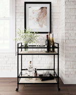 Waylowe Tan Melamine/Black Metal Bar Cart