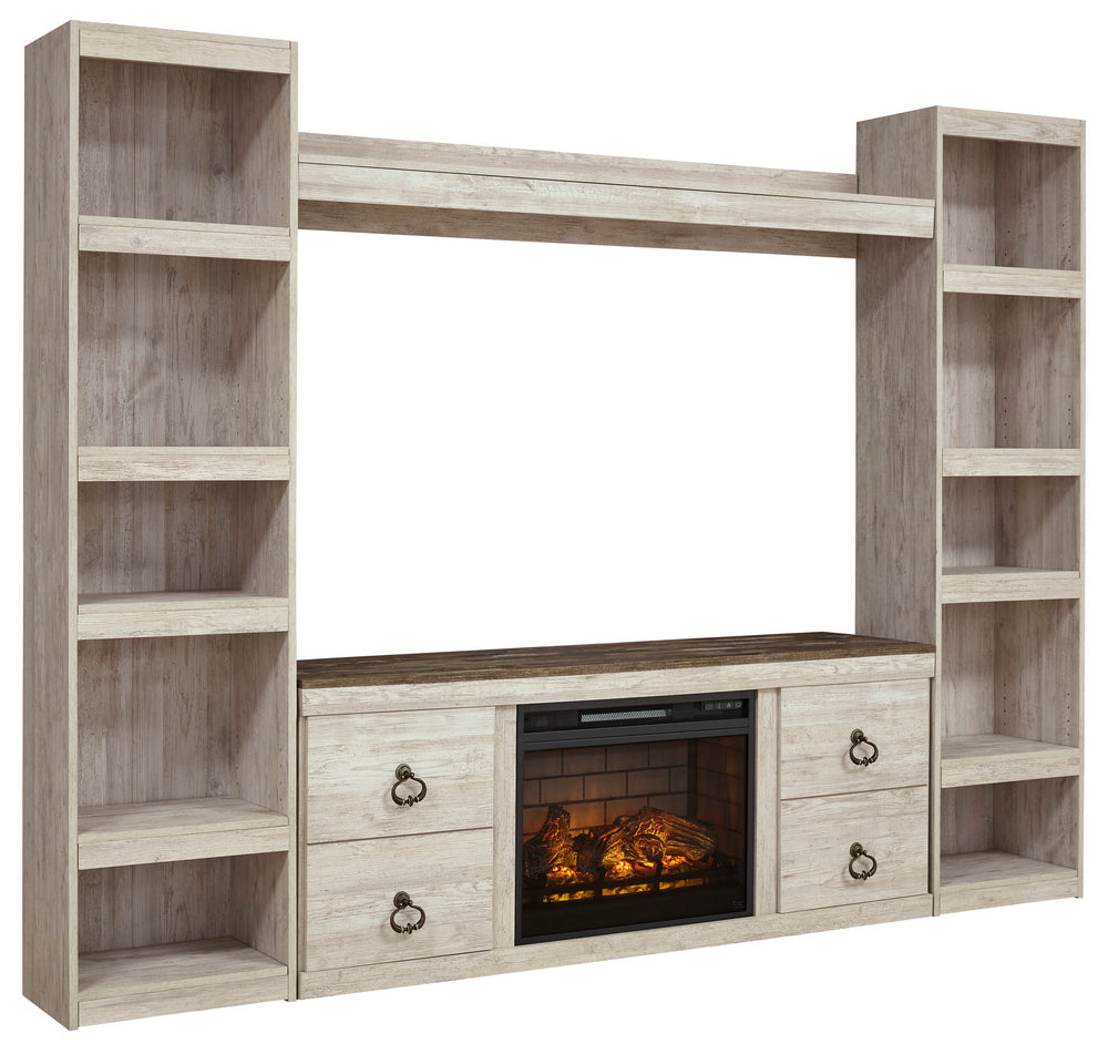 Willowton Replicated Whitewash Wood Entertainment Center with Infrared Fireplace Insert