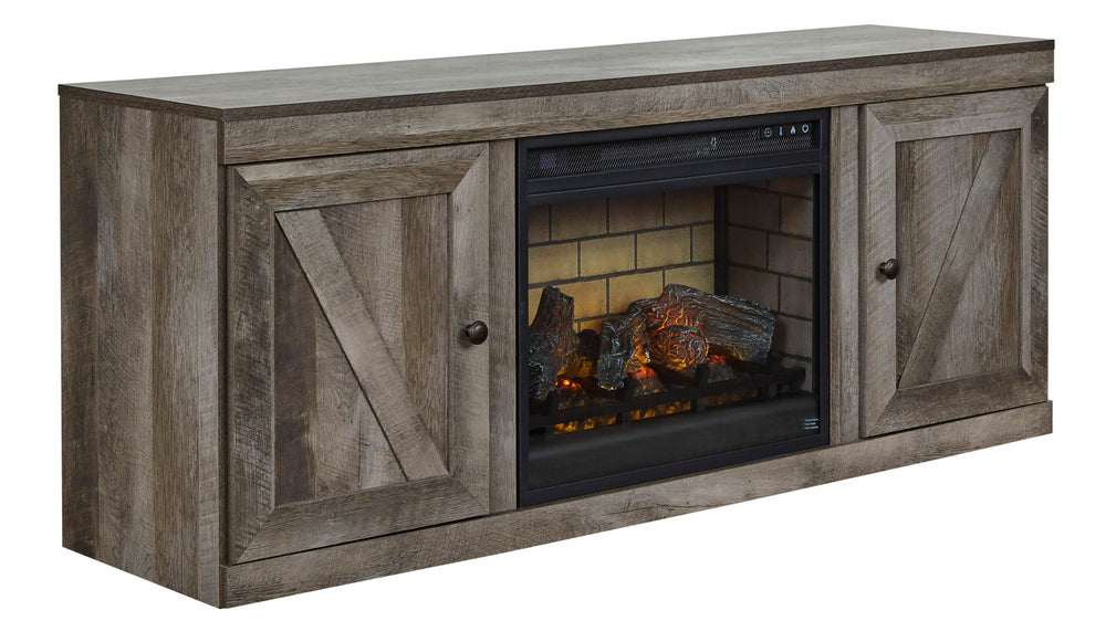 Wynnlow Gray Wood LG TV Stand with Infrared Fireplace Insert