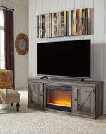 Wynnlow Gray Wood LG TV Stand with Fireplace Insert