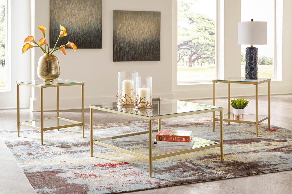 Zerika 3-Pc Gold Finish Coffee Table Set