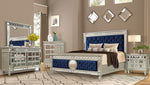 Silvana Blue Fabric/Silver Wood King Bed