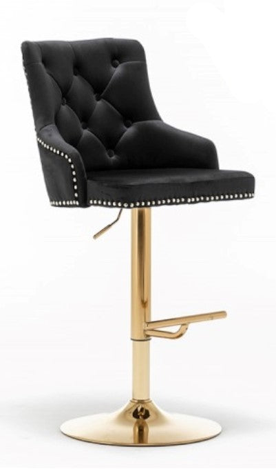 Sisel 2 Black Velvet/Gold Metal Bar Stools