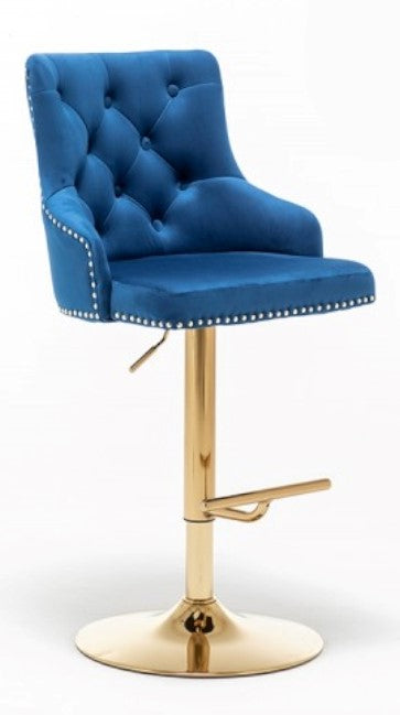 Sisel 2 Blue Velvet/Gold Metal Bar Stools