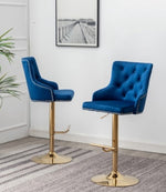 Sisel 2 Blue Velvet/Gold Metal Bar Stools