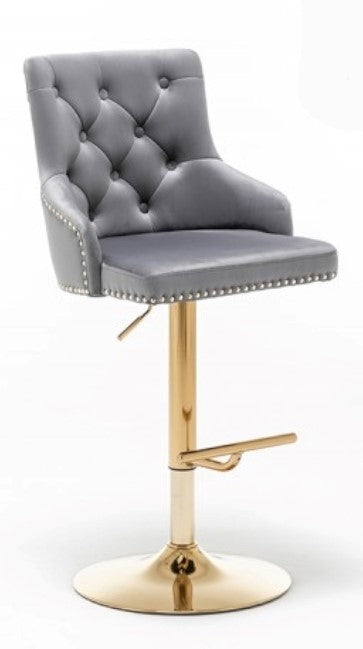 Sisel 2 Grey Velvet/Gold Metal Bar Stools