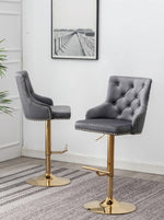 Sisel 2 Grey Velvet/Gold Metal Bar Stools