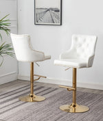 Sisel 2 White Leather/Gold Finish Bar Stools