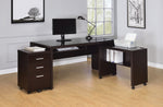 Skylar Cappuccino Wood Computer Desk with Black Glass Top