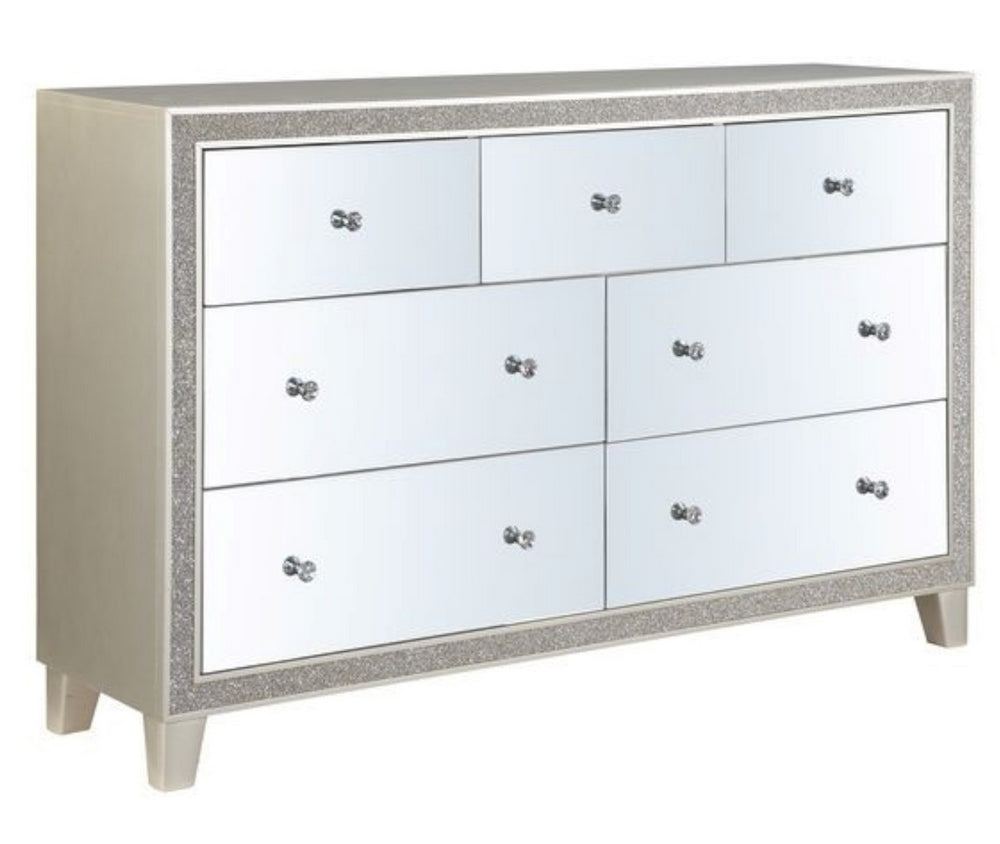 Sliverfluff Champagne Wood Dresser with Mirrored Panels